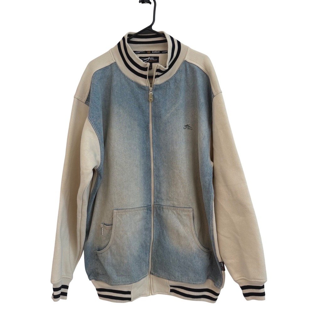 Vintage Y2K Koman Denim Varsity Jacket Oversized Baggy Bomber Streetwear Mens XL